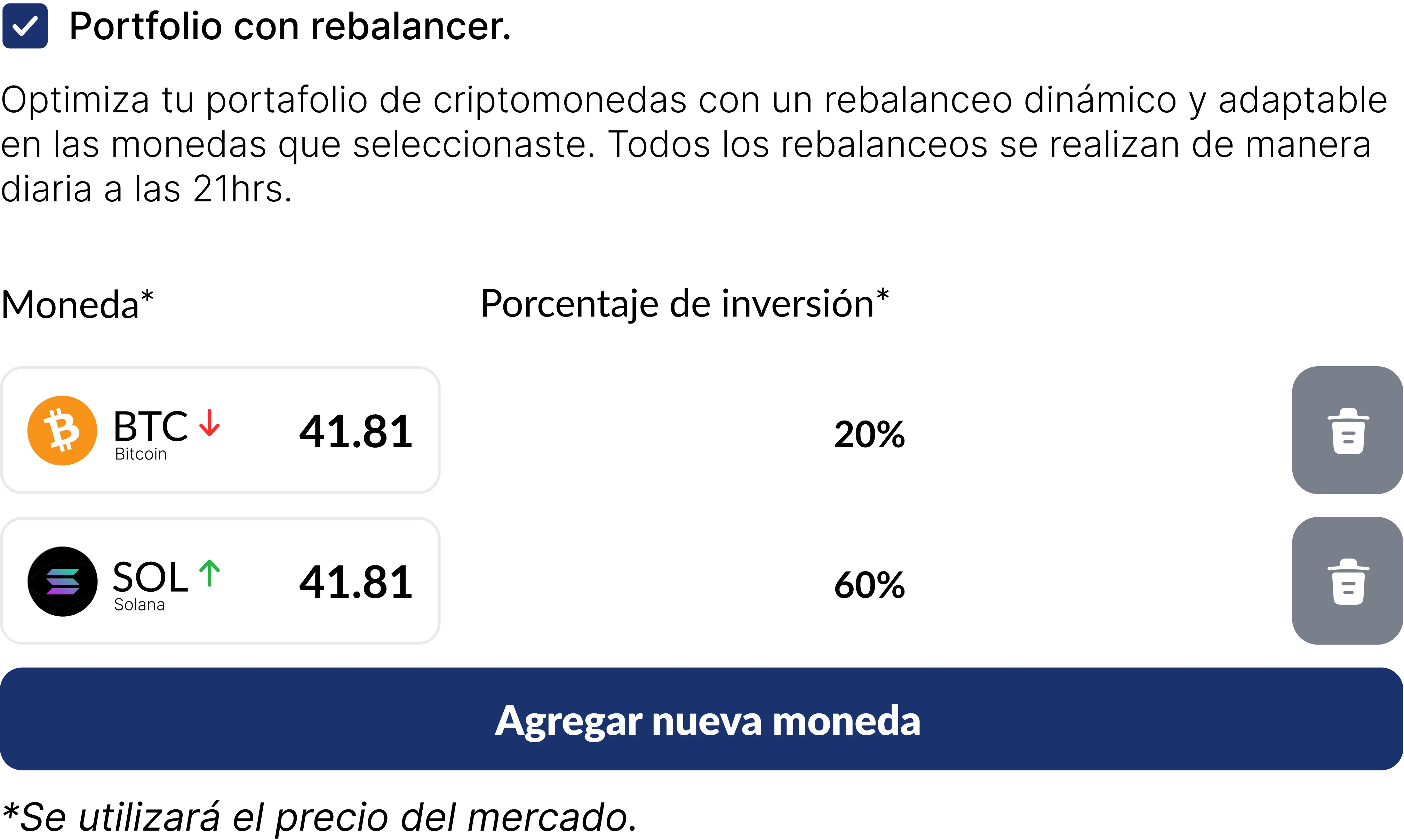 Visualización de la herramienta de rebalanceo de portfolios.